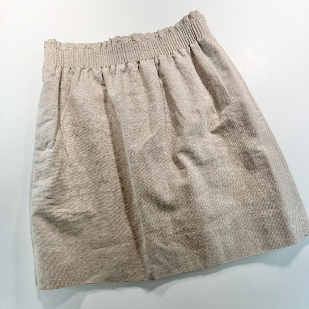 J. Crew Gold Linen Blend Pull On Skirt Elastic Waist Size 0 Pockets Classic